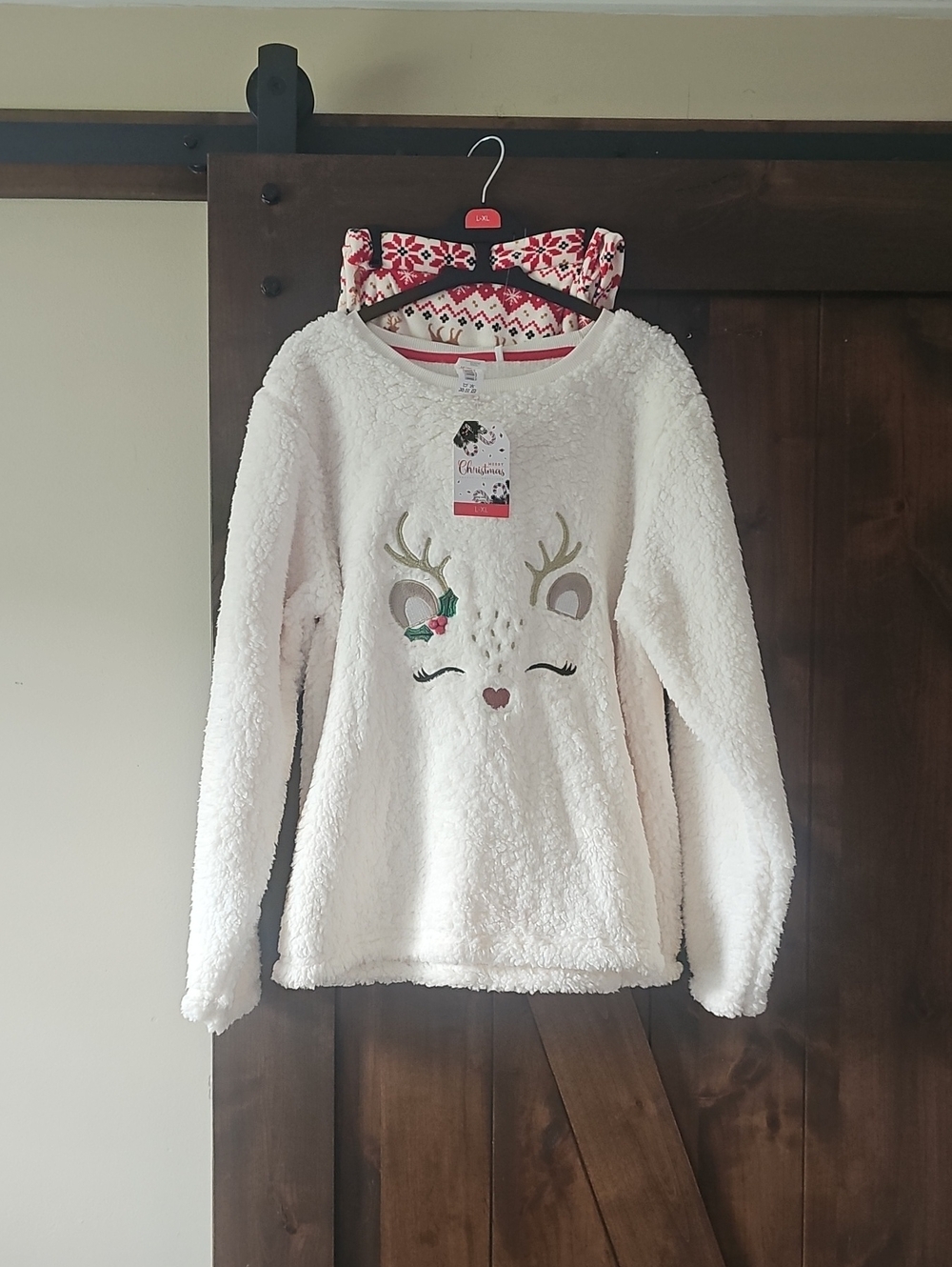 Cozy White Reindeer Sherpa Pajama Set
